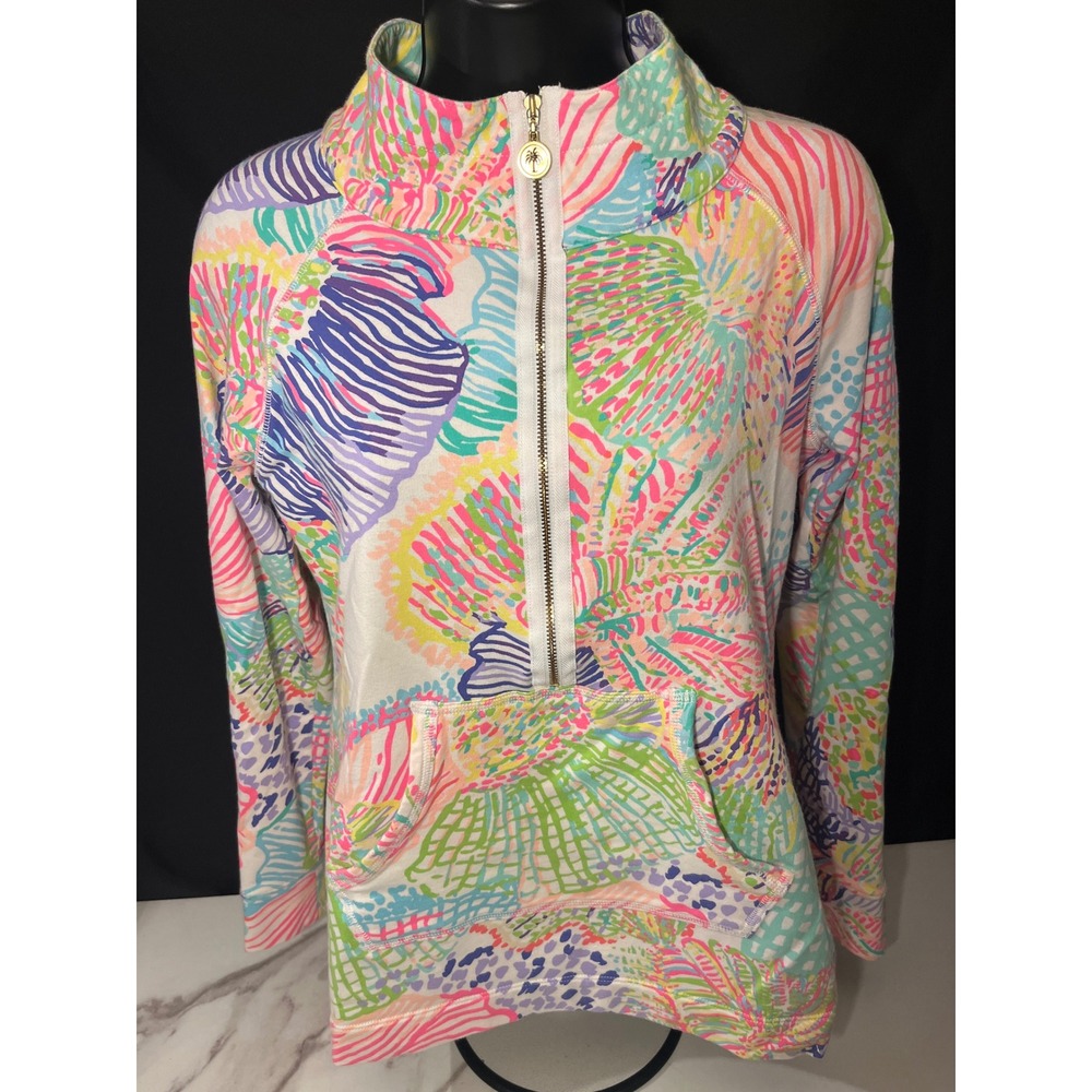 Lilly Pulitzer Shell-Print Half-Zip Pullover in Pink, Green, Blue, Yellow